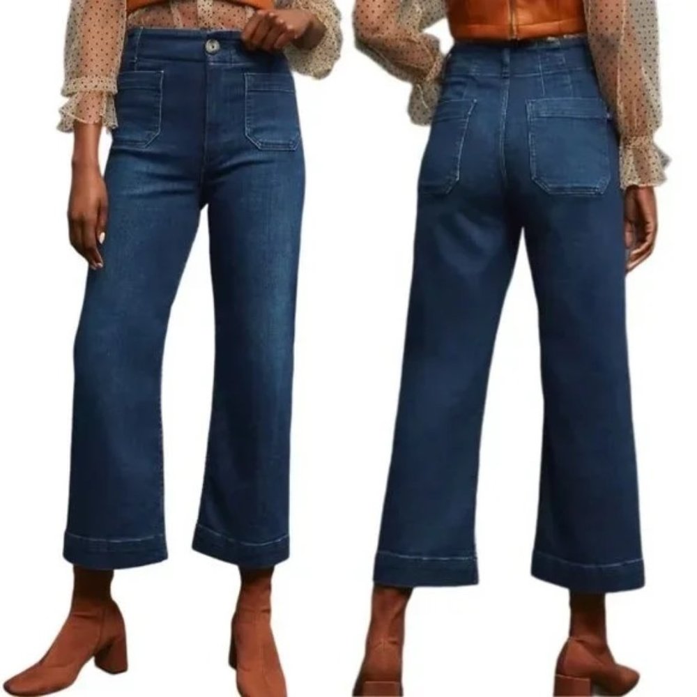 Anthropologie Pilcro The Skipper Wide Leg Jeans Cropped Denim Dark Wash Size 27